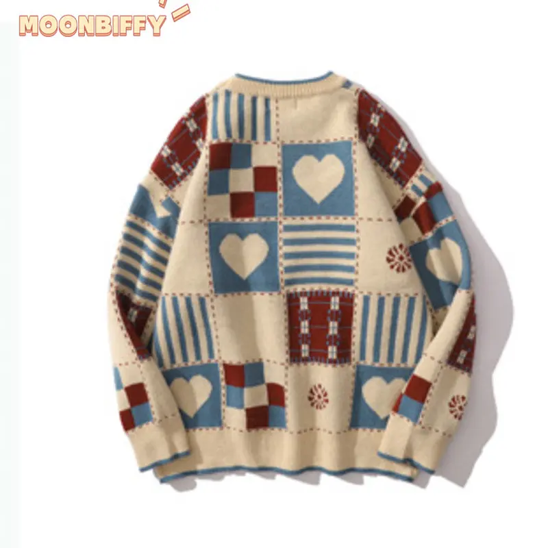 Harajuku Maglione grafico a forma di cuore Uomo Hip Hop Streetwear Autunno Maglione pullover oversize per uomo Maglioni moda сislavтukan