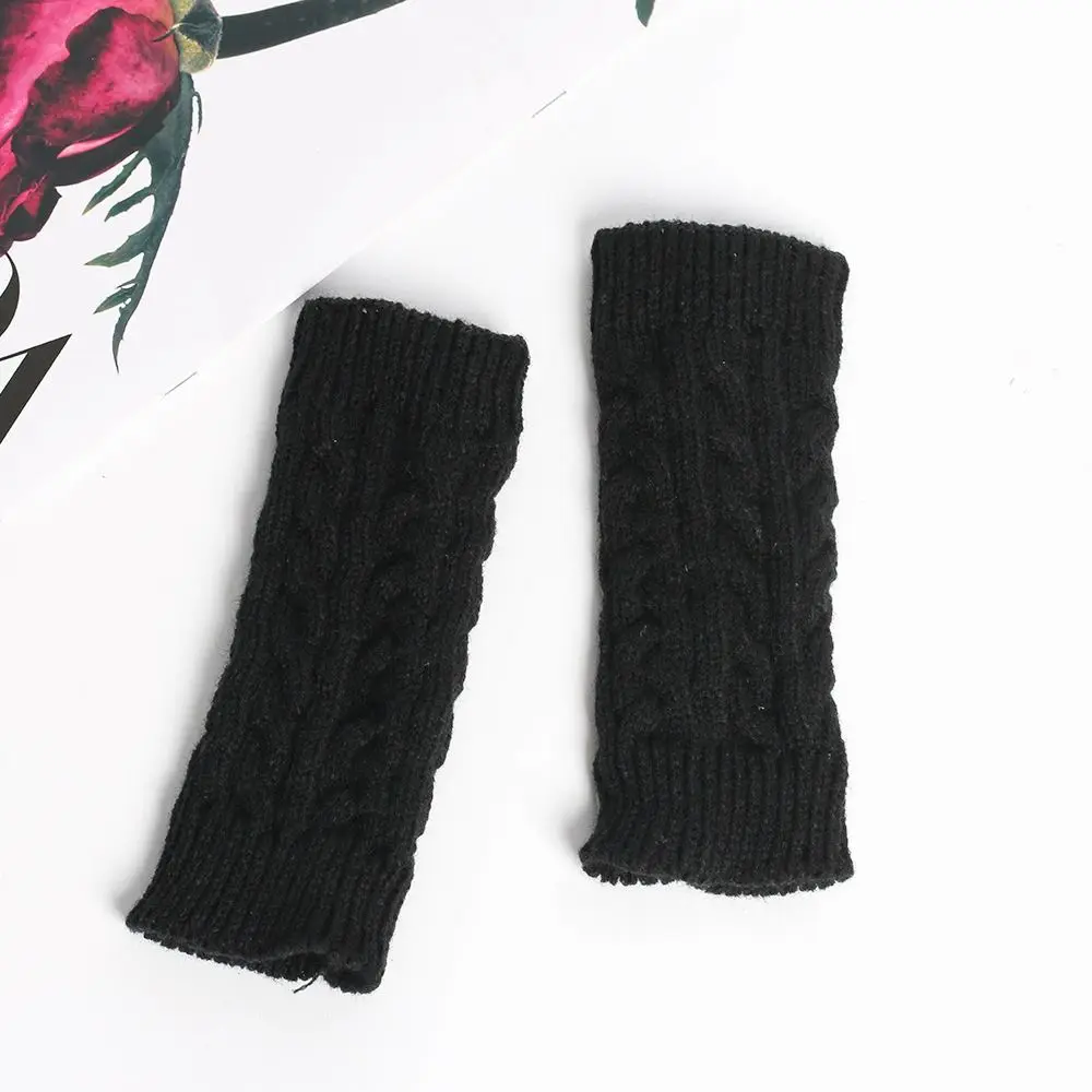 Перчатки без пальцев на запястье, декоративный узор, уличные вязаные перчатки, мягкие теплые эластичные перчатки для рук, женские и девочки