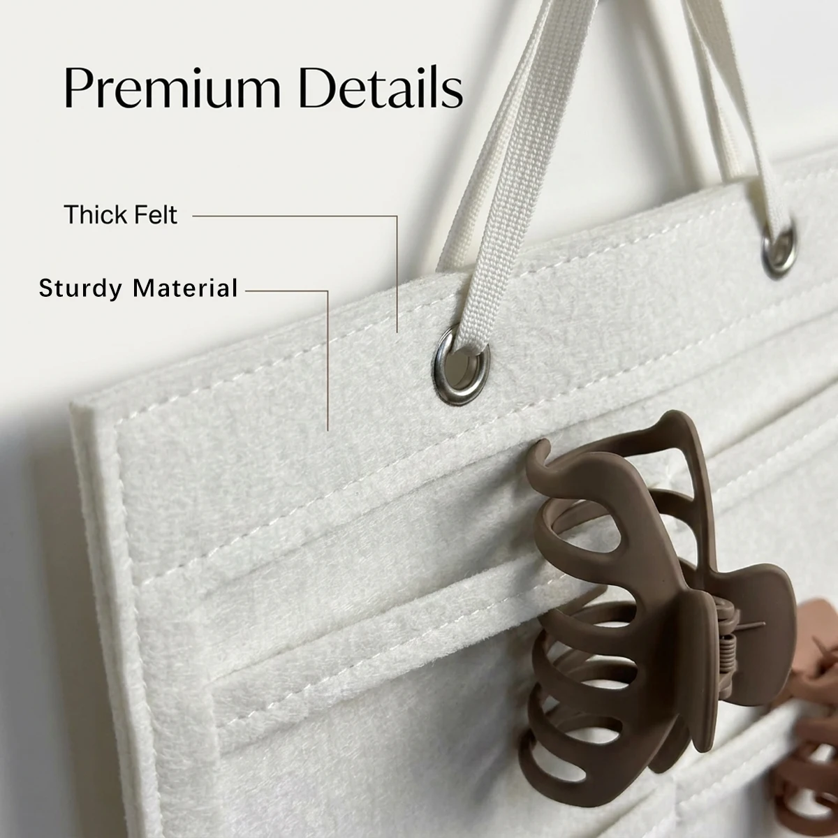 1pc foldable felt white striped pocket style hair accessory storage hanging bag rectangular hair clip glasses jewelry roll