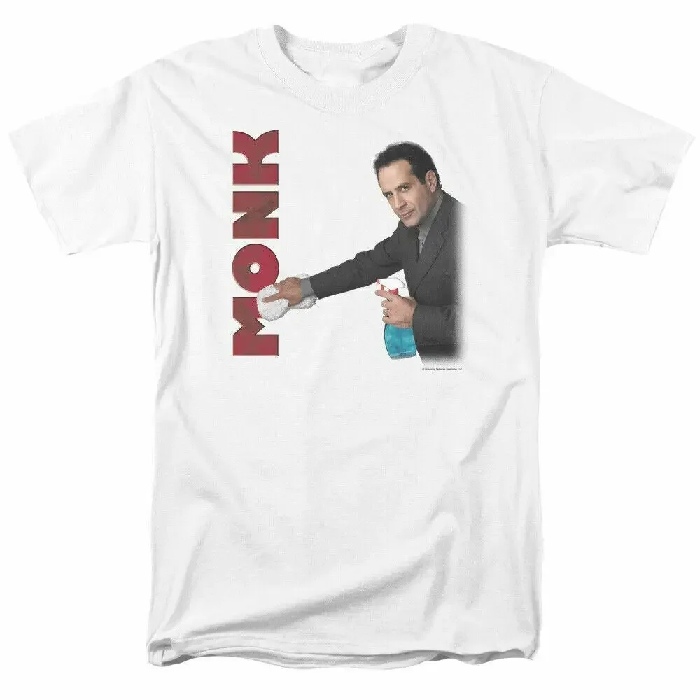 Monk Clean Up T Shirt pria klasik berlisensi TV Show Adrian Monk White