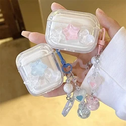 Étui transparent 3D Love Star Coussins pour AirPods, coque de protection avec pendentif perles, coque souple pour AirPods Pro 2, mignon, 1, 2, 3