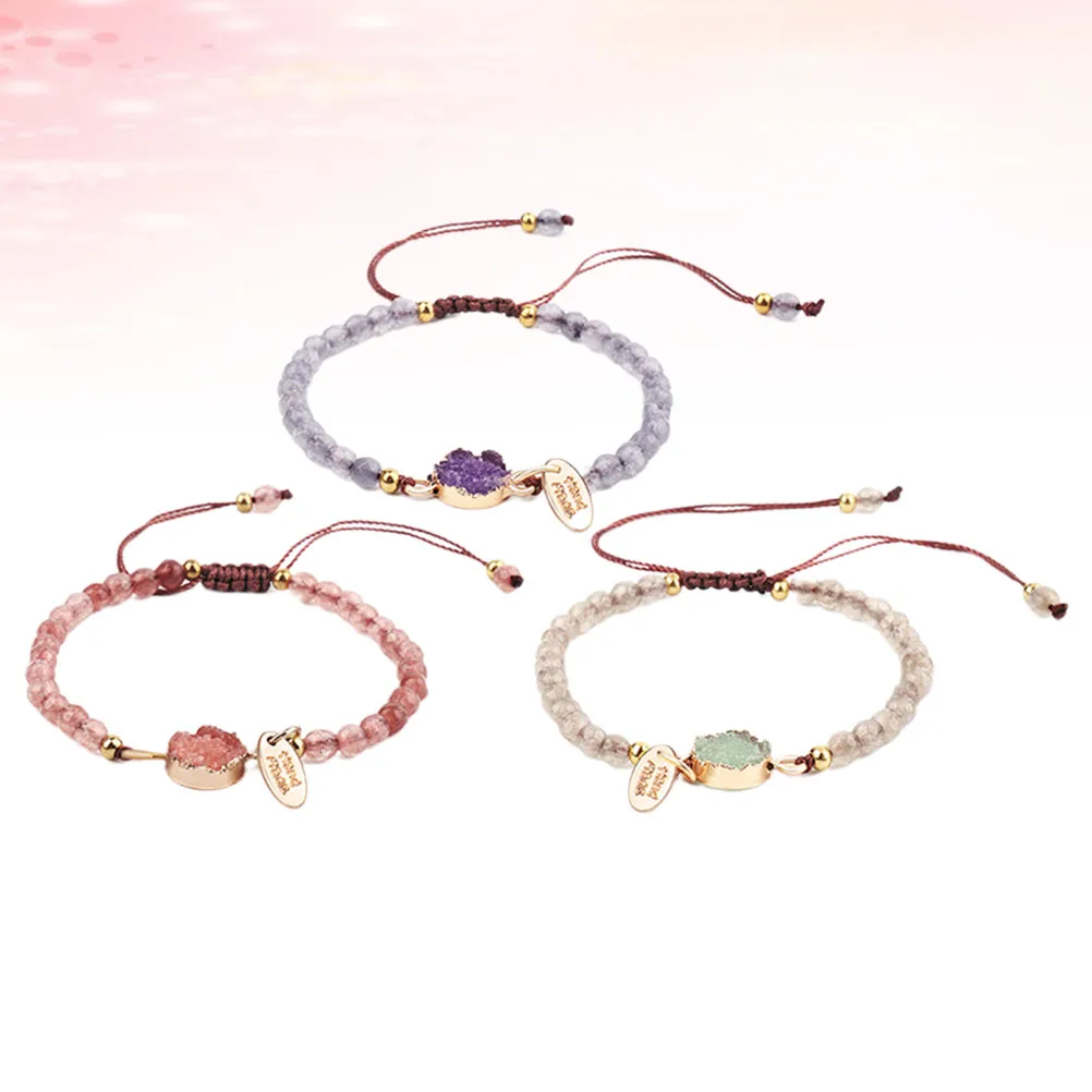 

3pcs Crystal Bracelet Women Purple Green Wrist Decoration Fashion Bangle Weave Chain Jewelry Gift Elegant Accessories