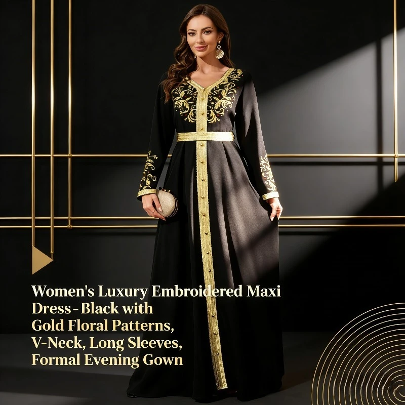 

2026 Middle East Arab Women's Long Dress Dubai Abaya Black Women's Fashion Gown