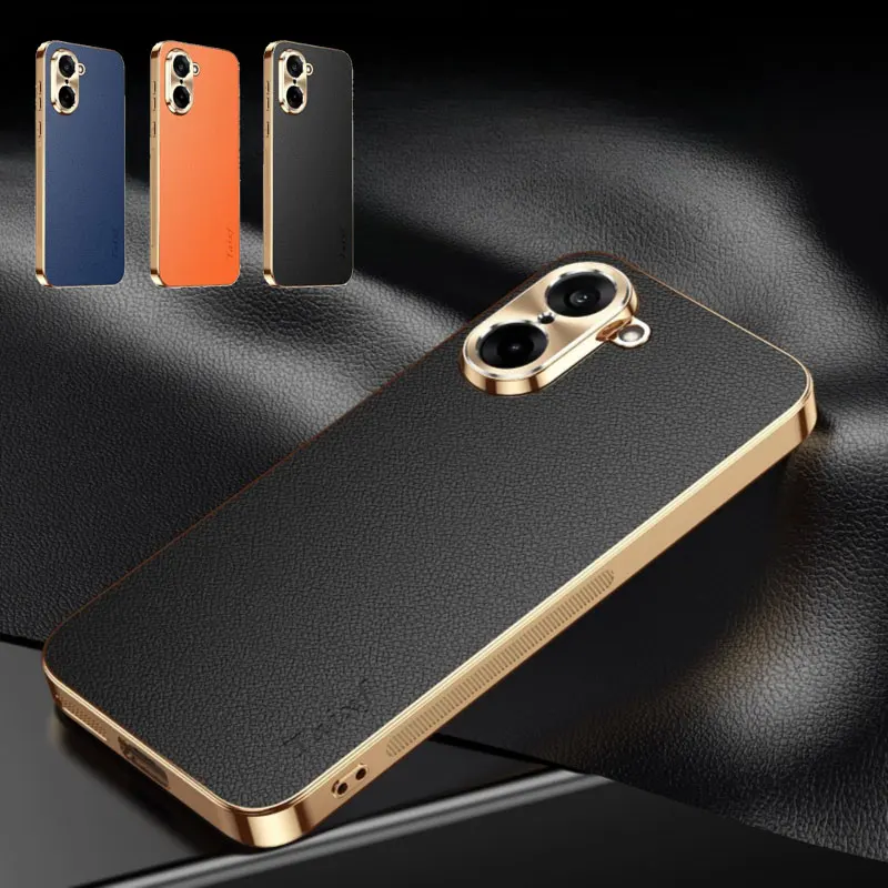 New Lichee Pattern Leather Texture Plating Shockproof Cover For OnePlus Ace5 Racing Ace5 Ultra Pro 1+Nord CE 5 Lens Protection