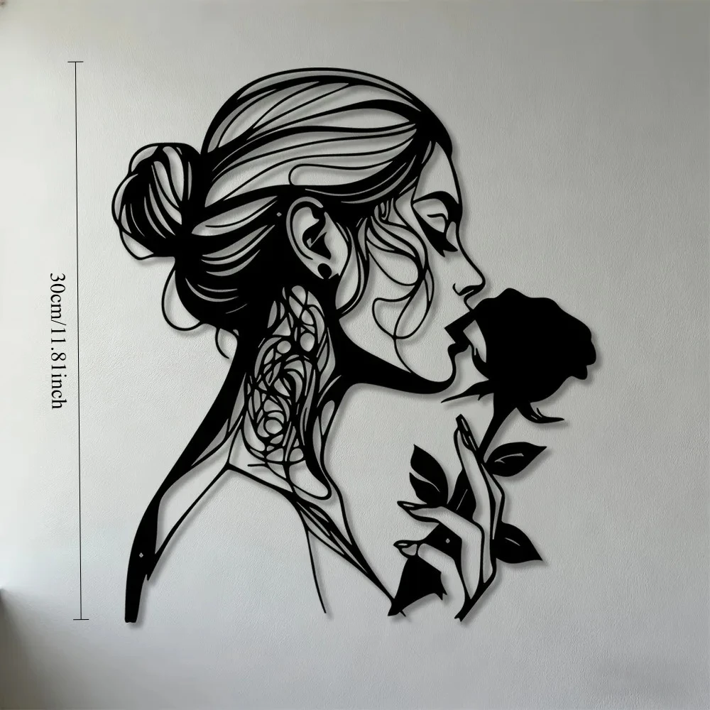 CIFBUY Eisen-Wandkunst, Frau mit Rose, Metallschild, wasserdicht, für Zuhause, drinnen und draußen, rustikale Hängeschilder