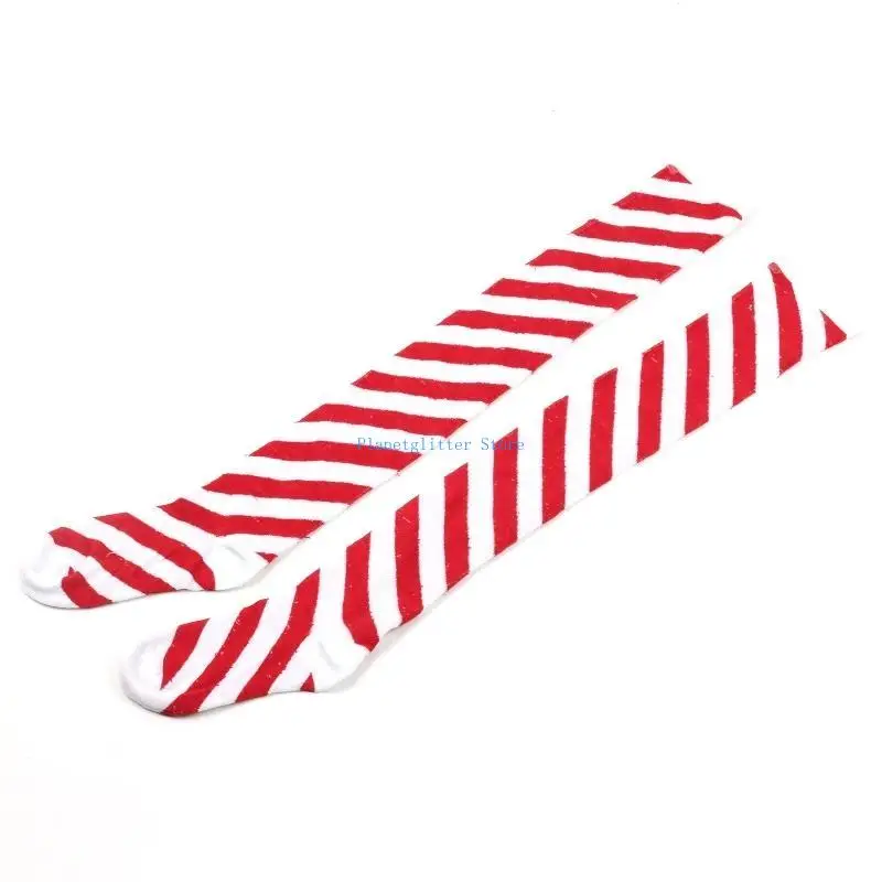 652B Women Girls Holiday Thigh High Long Socks Party Long Striped Stockings Hosiery