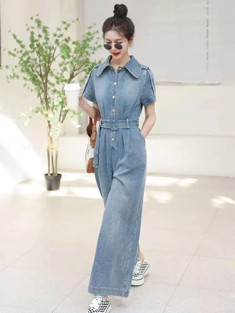 【Reference Size Chart Selection】Women\'s Denim Jumpsuit Women\'s Summer Slim Fit Waist Long Jumpsuits Women\'s Clothing Trend 2024