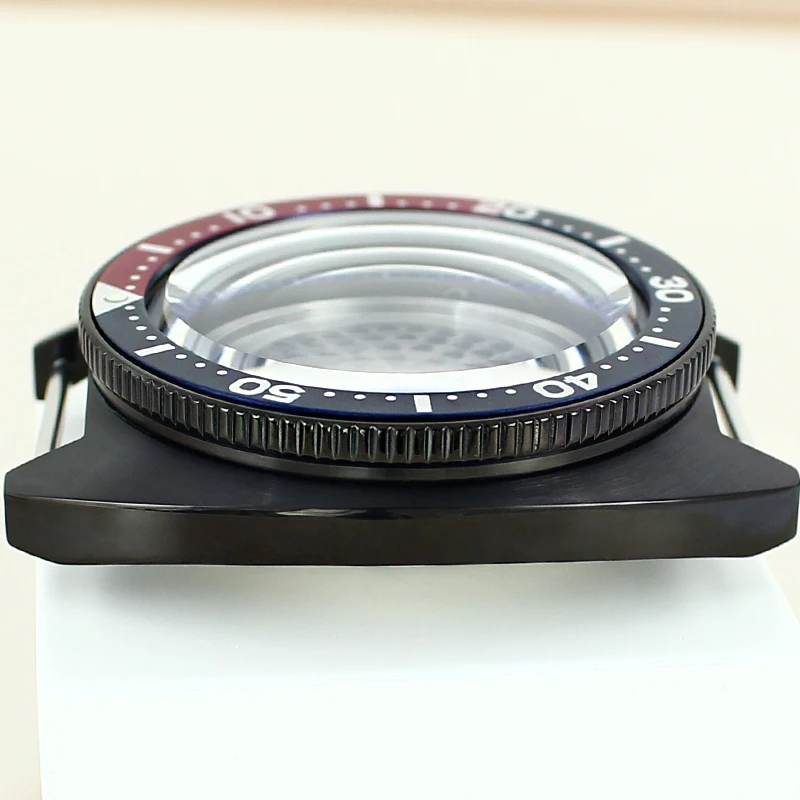 Pvd أسود 41 مللي متر ساعة ميكانيكية حافظة الياقوت الزجاج مع حلقة الفصل ل Mod SKX أذن البحر Seiko NH35 NH36 NH34 NH38 أجزاء الساعة