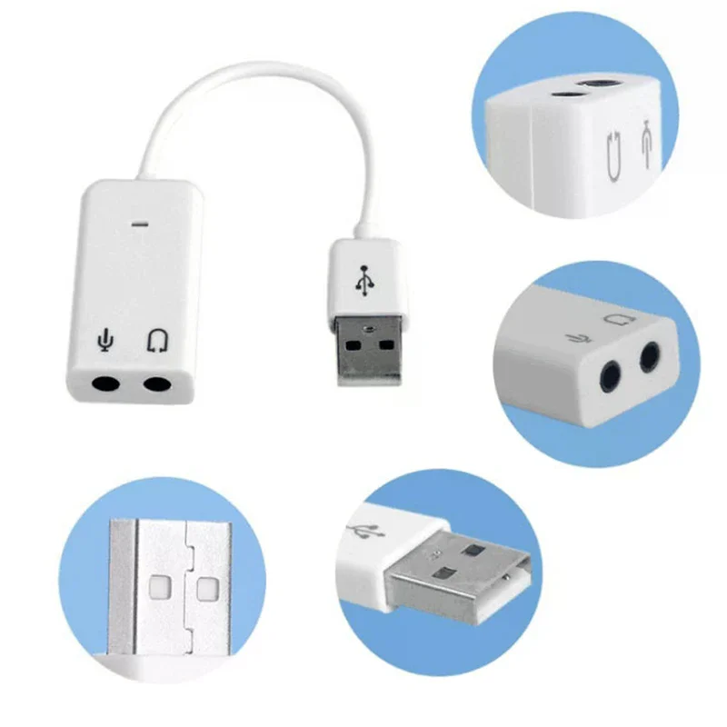 White USB External Sound Card Wired Drive Free USB Sound Card 7.1 External To Jack 3.5mm External Sound Card USB for Laptop, pc