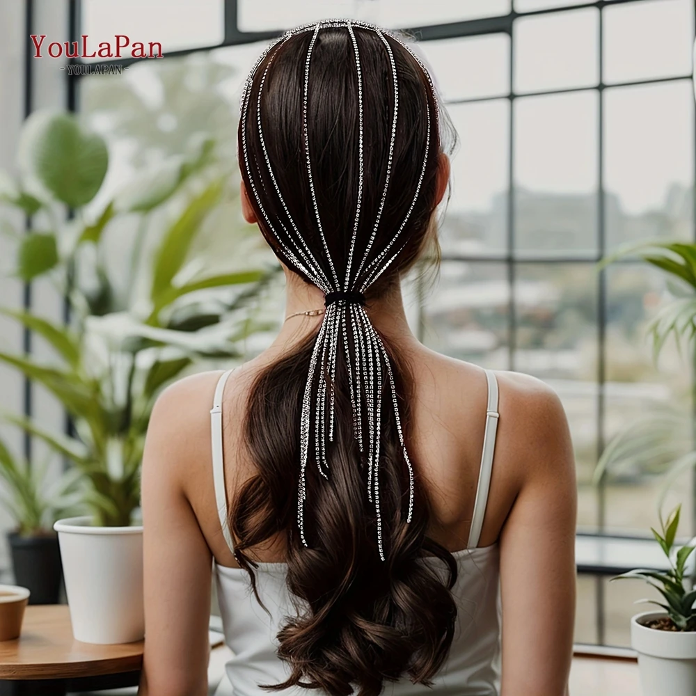Youlapan strass corrente aros de cabelo acessórios de casamento nupcial longo cristal cabelo videira mulher festa headwear borlas hp612