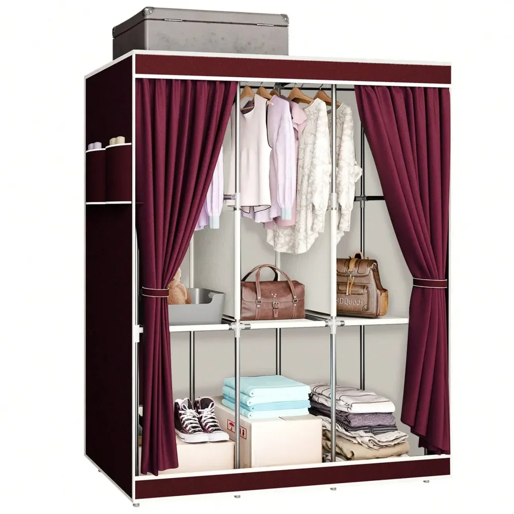 

Вместительный портативный шкаф-гардероб, 65-дюймовый тканевый шкаф для хранения вещей, простой в сборке, для дома, общежития и съемного жилья.