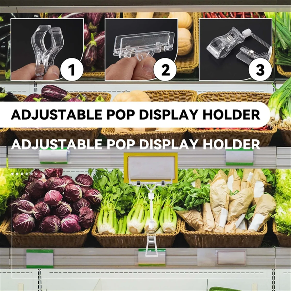 6.5" Height Transparent Plastic Double Clips Adjustable Pop Sign Card Display Holder