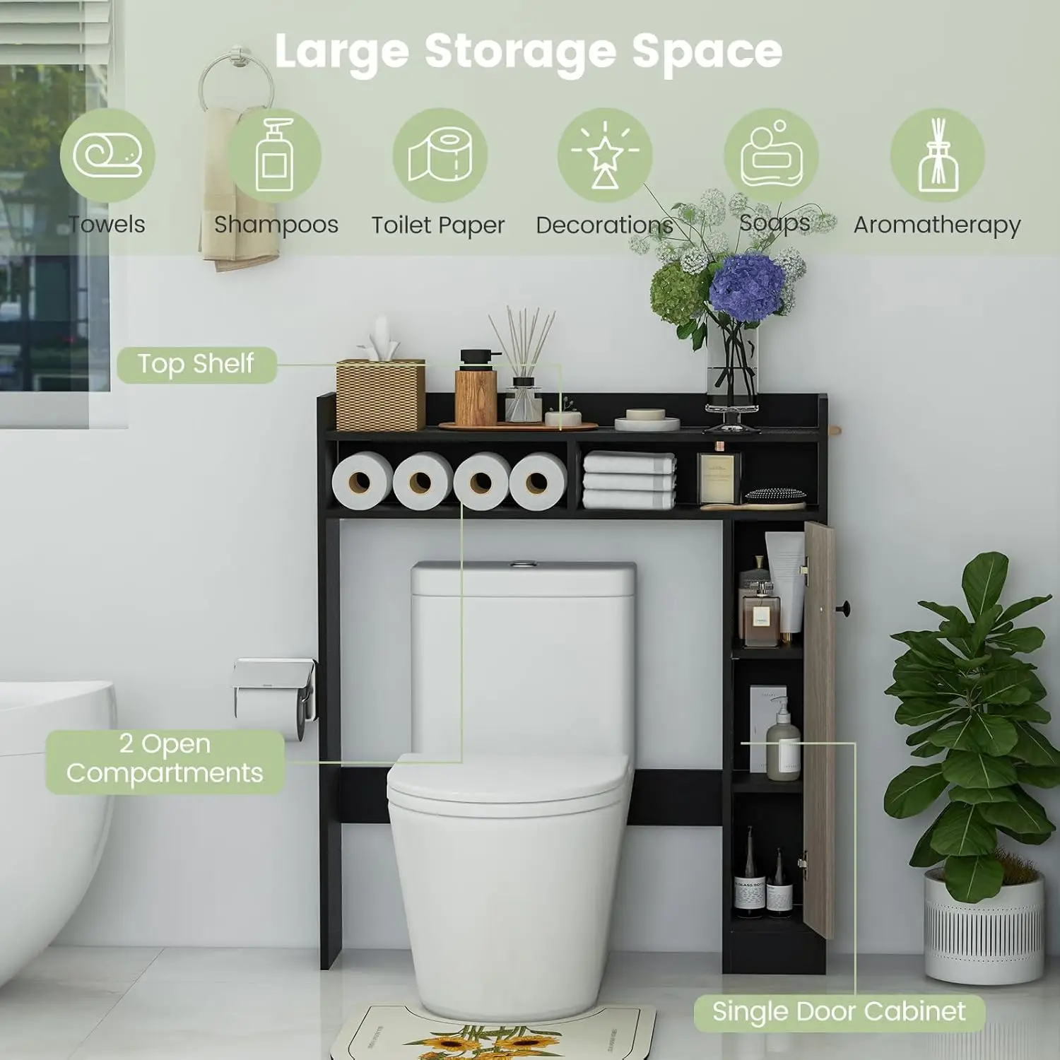 

Short Over Toilet Storage Cabinet w/Adjustable Shelf & Door, Bathroom Space Saver Freestanding, Laundry Room, Customized