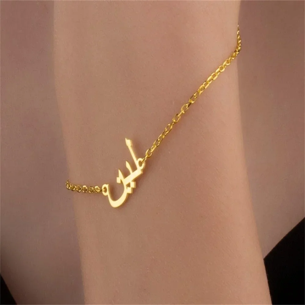 

Custom Russian and Hebrew Name Bracelet for Women StainlessSteel Jewelry Personalized KoreanNameArabicLetterGiftsfusskette