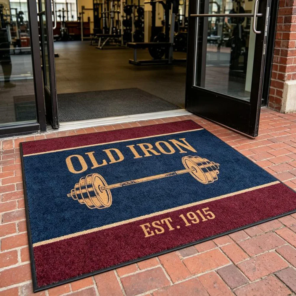 Door mat gym custom logo print durable non slip floor rug anti fatigue sports studio entrance mat for long workout standing