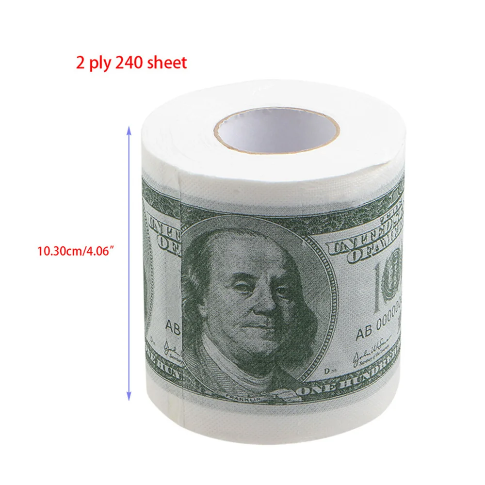 Funny America US Dollars Tissue Novelty $100 TP Money Roll Gag Gift One Hundred Dollar Bill Printed Toilet Paper