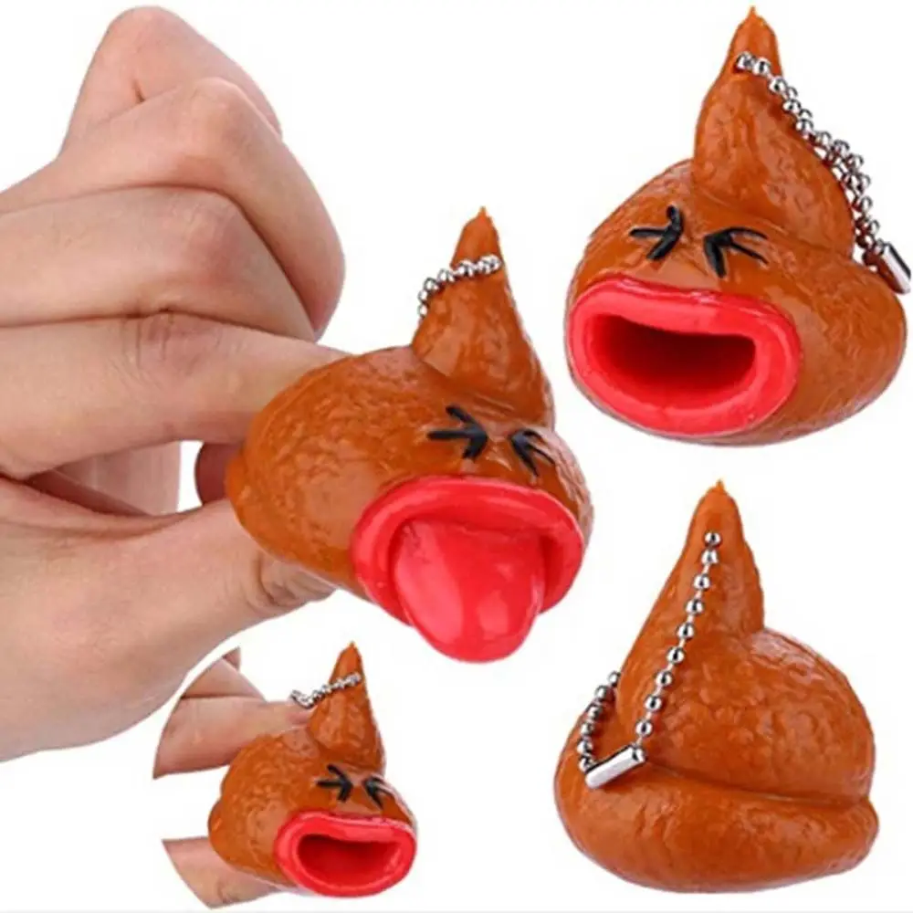 เด็กสนุก Little Tricky Prank Antistress Fidget ของเล่น Tongue Out Poop ของเล่น Pop Out ลิ้น Poop พวงกุญแจ Emoticon ของเล่น