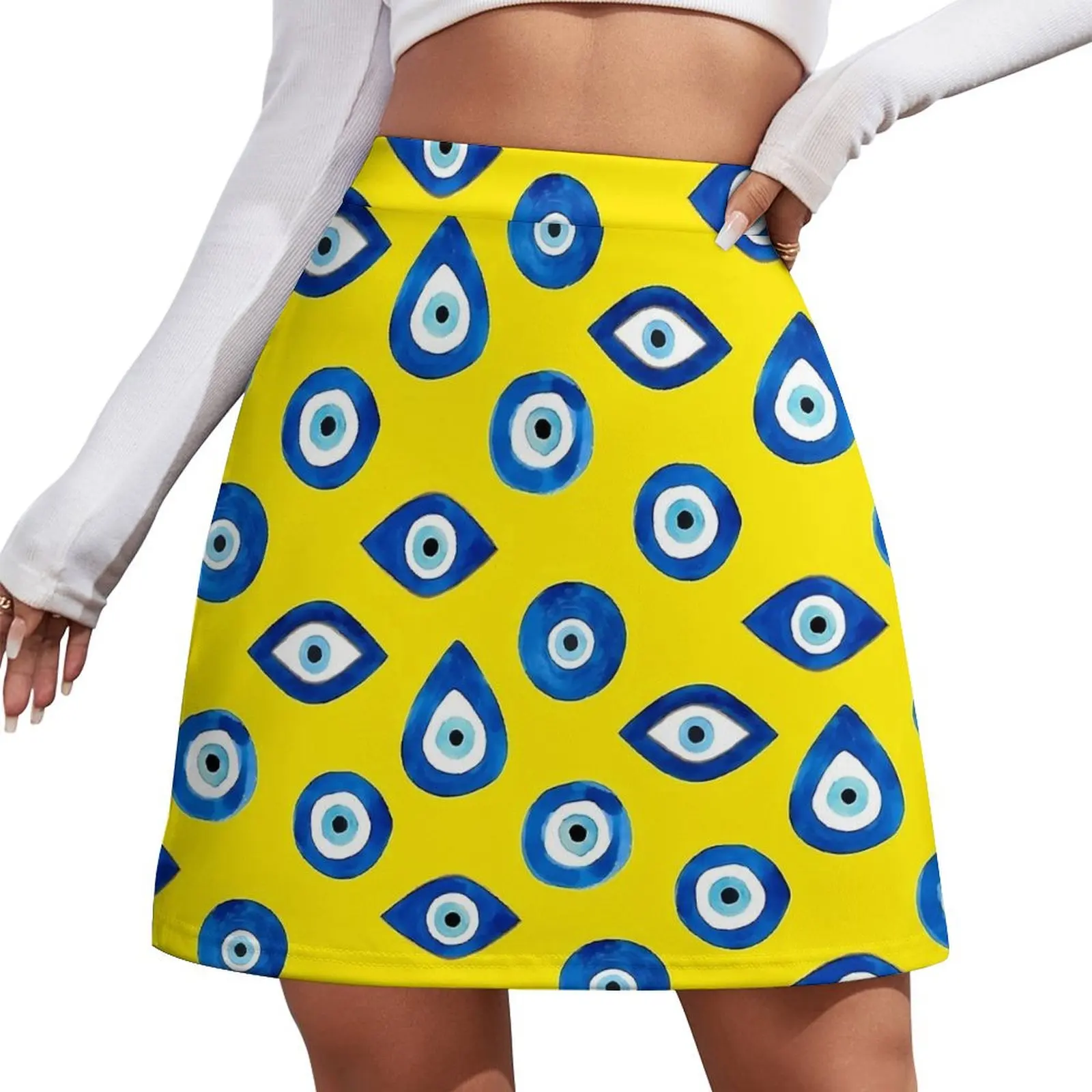 Vintage Evil Eye Skirt Ladies Turkish Nazar Trendy Mini Skirts Summer Y2K High Waist Graphic Oversized Casual A-line Skirt