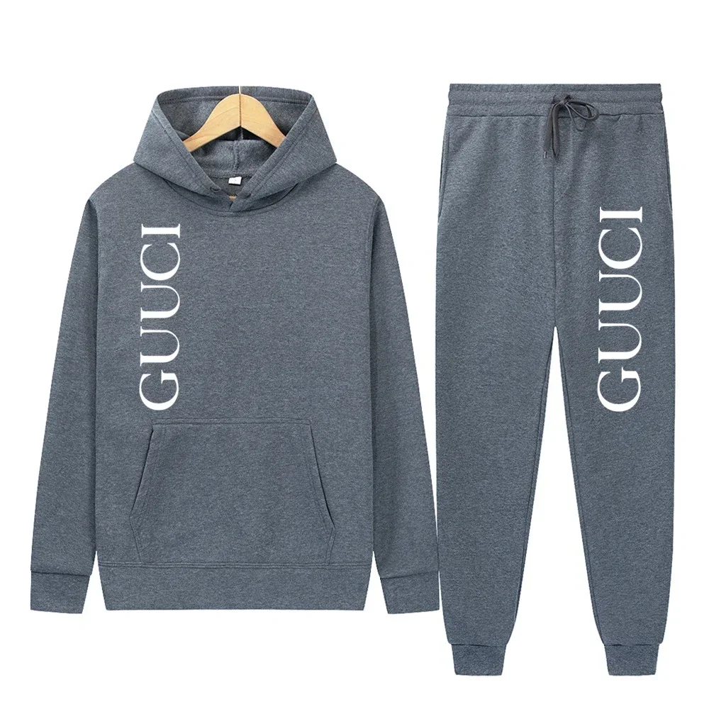 

2026 Spring Men's and Women's Dual-purpose Fashion Printed Suit Hooded Sweatshirt and Casual Sportswear Pants Set