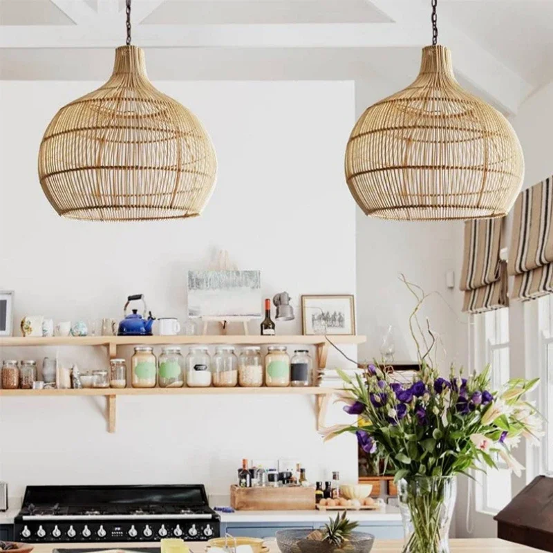 NEW Handmade Rattan Woven Pendent Lamp Retro Decorative Lighting Fixtures Creative Designer Art  Indoor Decorative Lights