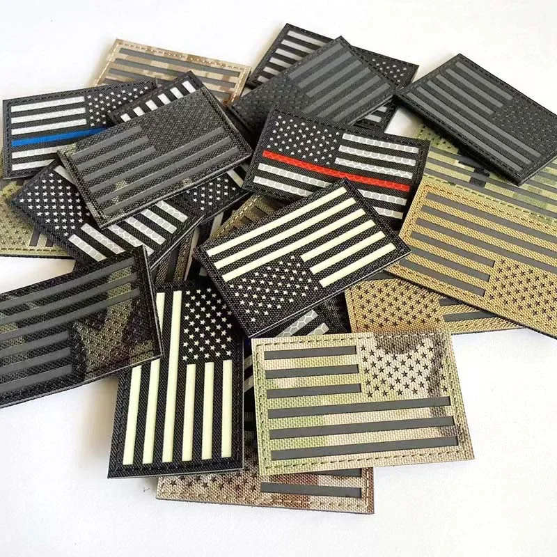 8 * 5 CM USA Flag IR Reflection Patches with Hook Loop, United States Army Navy Air Force Tactical Military Badge Patch Glow In Dark