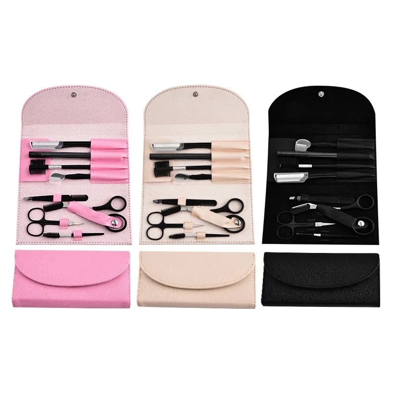 Kit de toilettage des sourcils 8 pièces avec façonneur de sourcils, crayon à sourcils et pince à épiler pour femmes et hommes, ensemble complet