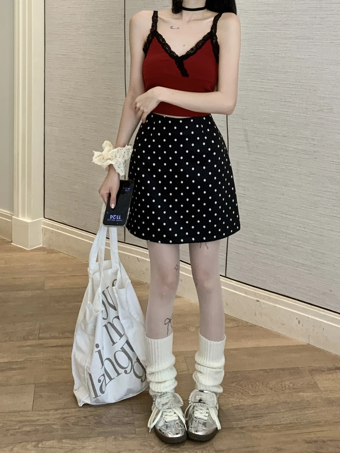 2026 Summer Women's Sweet Spicy Apricot Polka Dot Bodycon Mini Skirt Casual Versatile A-Line Skirt