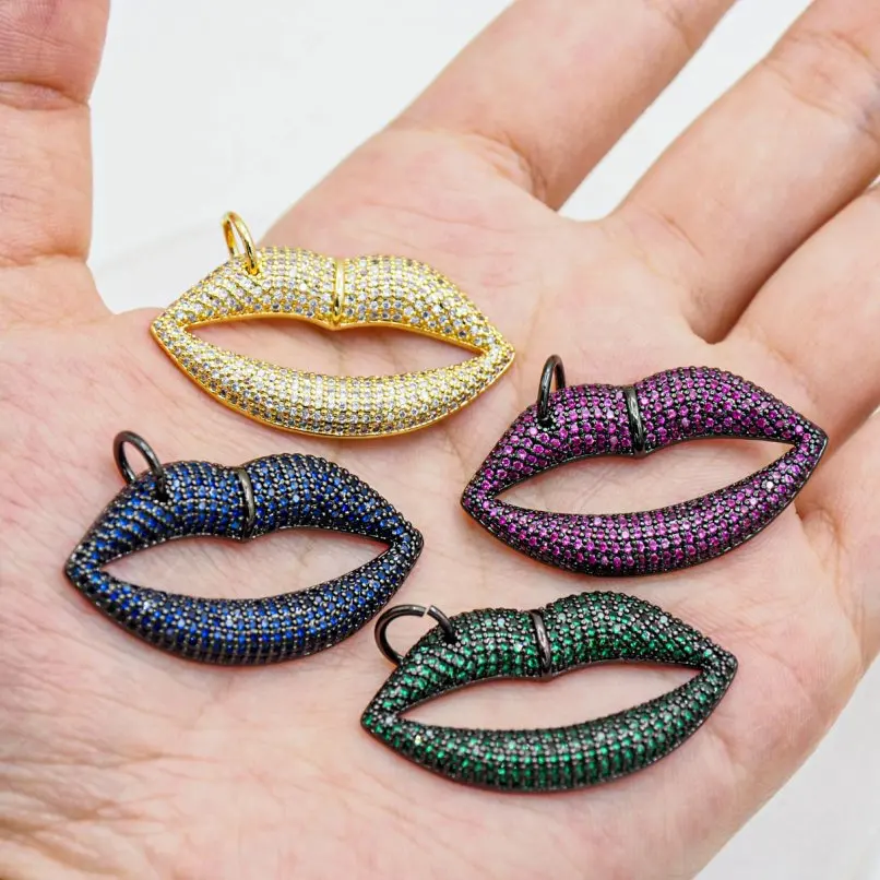

1Pcs Copper Plated Pendant Cubic Zirconia Lips Invisible Setting Approx 24x33.2mm Jewelry Special Gift For Women