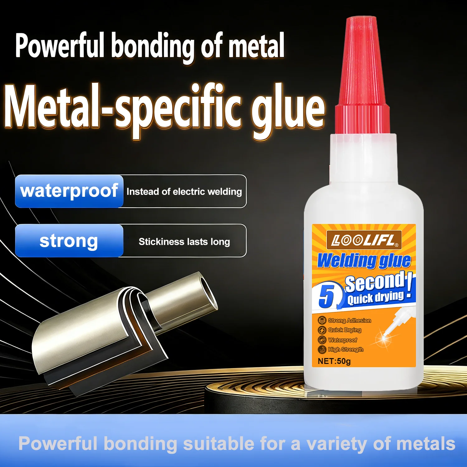 Strong Metal Glue Super Instant Adhesive Cold Welding Glue for Stainless Steel Aluminum Copper Ceramic Plastic Wood Waterproof