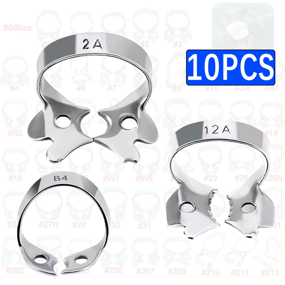 

10PCS Dental Rubber Dam Clamps Set Multiple Sizes Stainless Steel for Endodontic Restorative Orthodontic Use