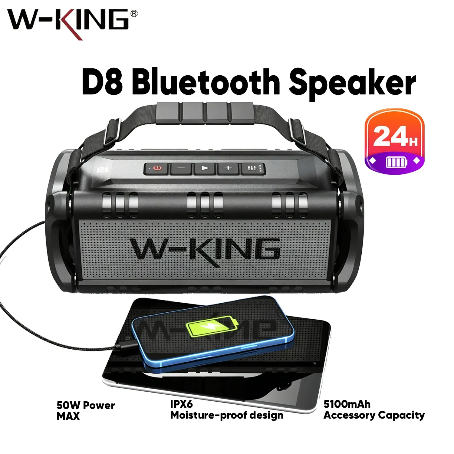 

W-KING 90W Max Bluetooth Speaker, IPX6 Waterproof Portable Speakers Wireless 50W Deep Bass Loud Outdoor For Home Party ,Beach