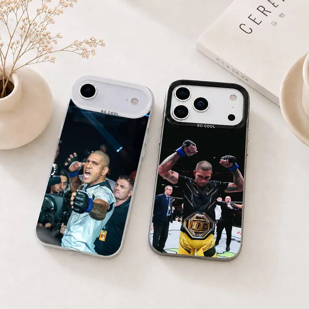 Capa de Celular Fighter Alex Pereira Chama para iPhone 17, 16, 15, 14, 13, 12, 11 Plus, Pro Max, XS, Capa Colorida Prata e Preta