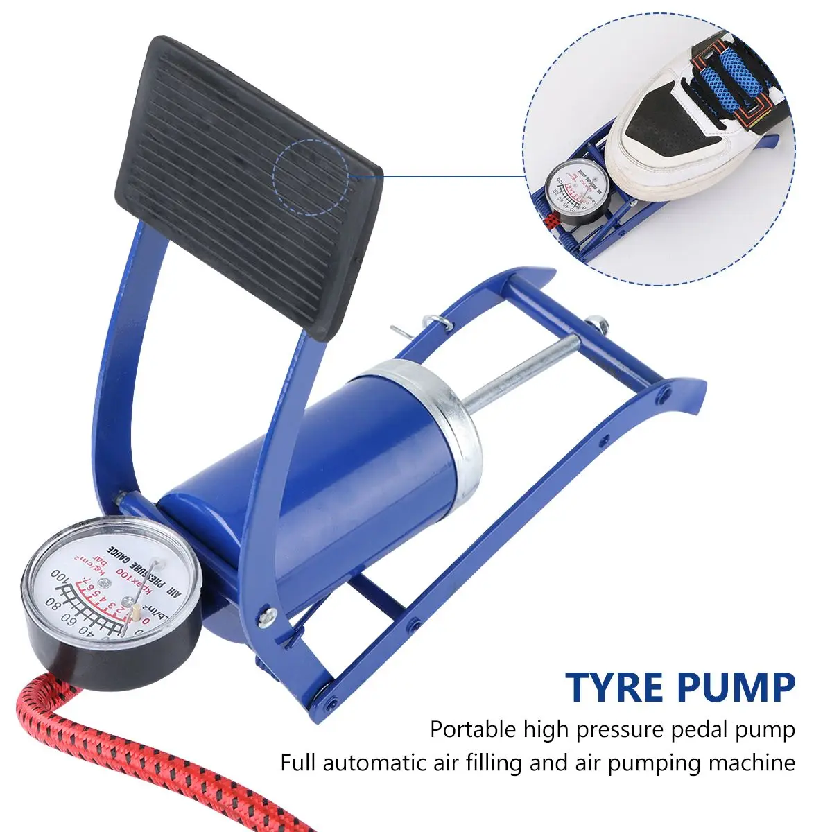 

Portable Tire Pump for Bikes Cars Motorcycles Blue Lightweight Durable Multi Valve Inflator Pressure Gauge Bike Pump Floor Pumps