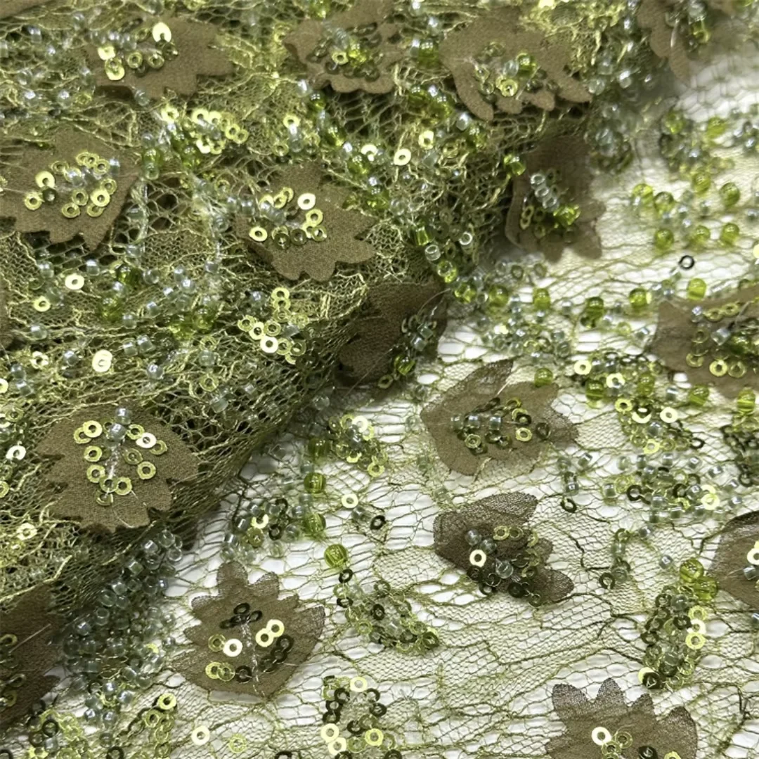 

5 Yard Fashion French Tulle Mesh Lace Fabric Vine Floral Embroidery Sequins Beads Nigerian for Sewing Wedding Party Bridal Dress