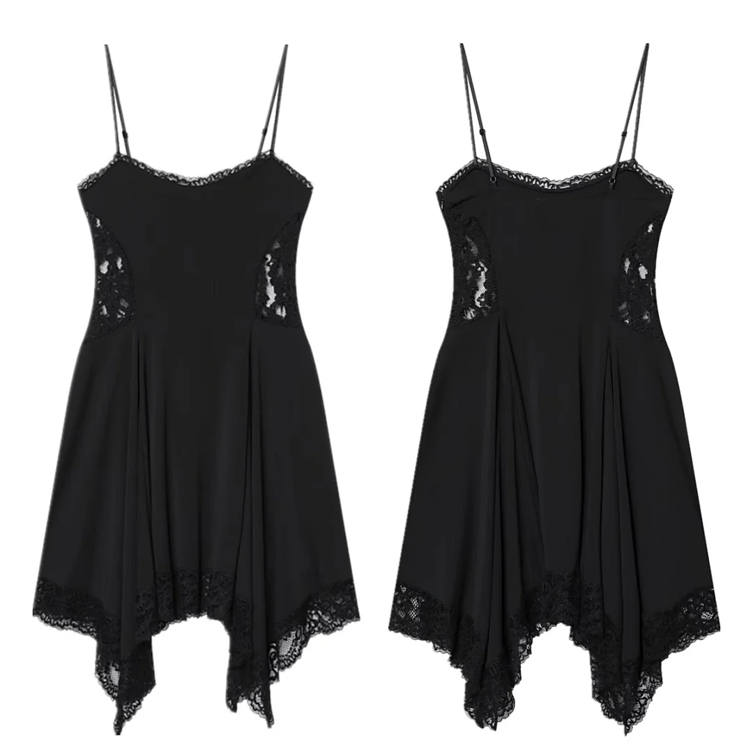 

Maxdutti Minimalist Lace Patchwork Hollow Suspender Dress Black Sexy Vacation Dress Woman Clothes Dress Elegant Party Dresses Ve