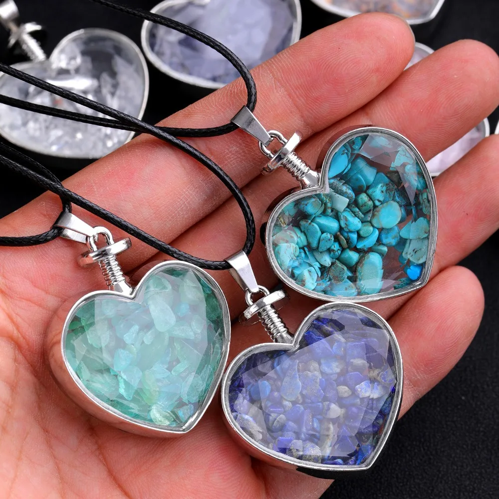 Natural Stone Bottle Necklace For Girls Creative Gift Broken Stone Jewelry Healing Crystal Stone Heart pendant love glass bottle