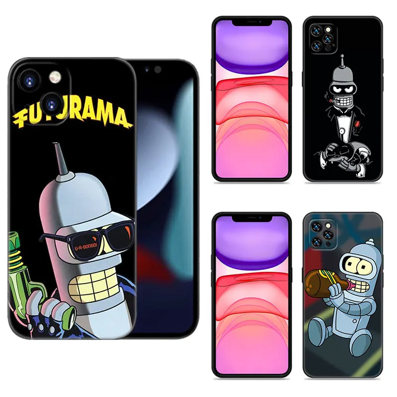 Anime F-Futurama Bender Black Silicone Phone Case For Apple iPhone 12 13 Mini 11 14 15 Pro Max 7 8 Plus X XR XS SE 2020 2022