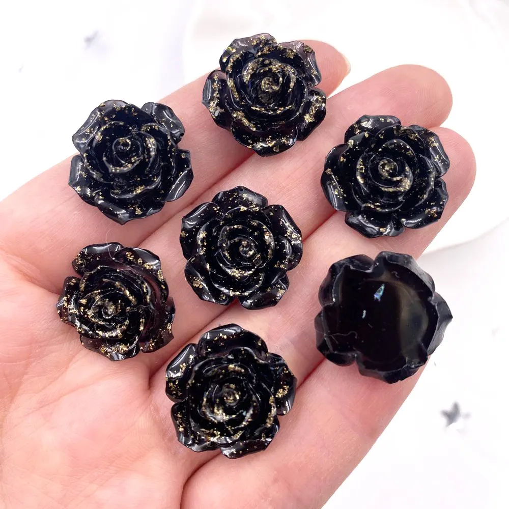 16Pcs 18mm Resin Gold Foil Rose Flatback Flower Rhinestone Gems Scrapbook Wedding Ornaments Applique Crafts DIY SL54