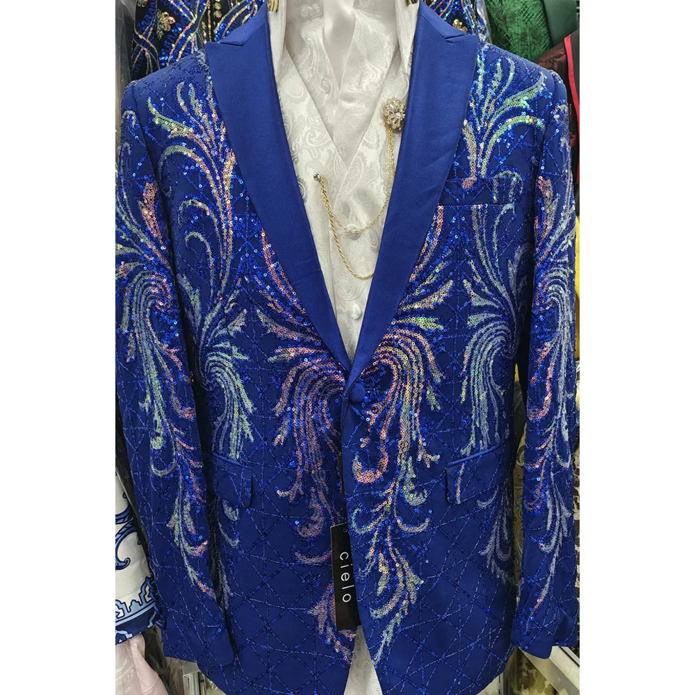 Luxury Suit 2 Pieces Set For Man Beading Tuxedos Lapel One Button Customized Blazer Casual Business Sequined Wedding Groom