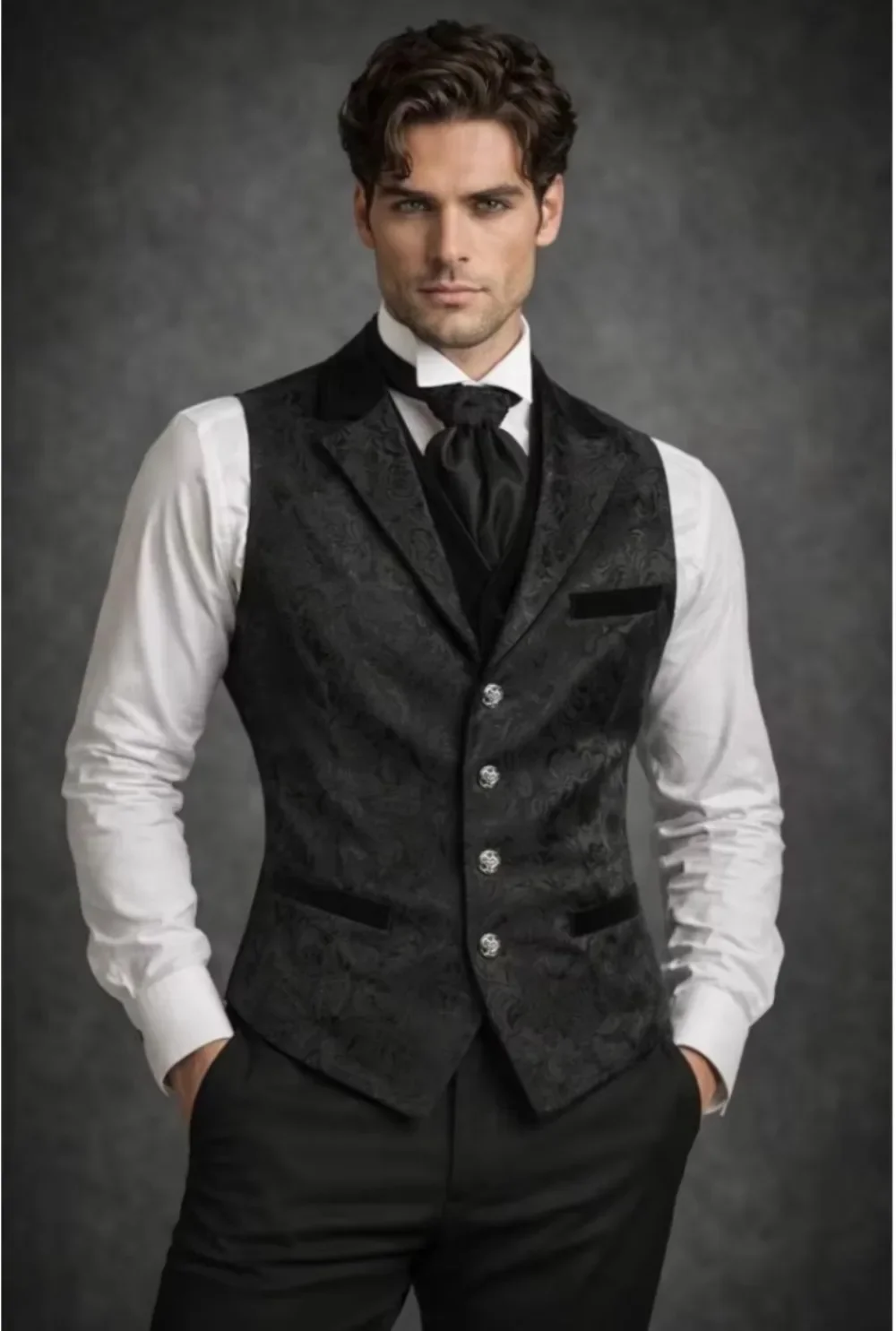 Herren-Weste im viktorianischen Steampunk-Stil mit Paisley-Muster, ärmellose Weste mit Reverskragen für Halloween, Cosplay-Partys und den täglichen Gebrauch. – Detail 2