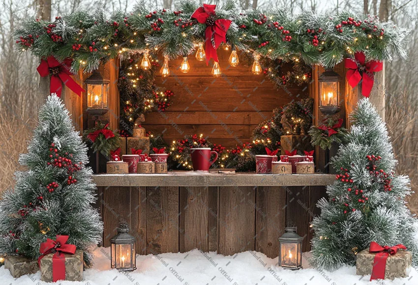 Mehofond Photography Background Winter Christmas Coffee Shop Dessert Xmas Tree Kids Family Portrait Decor Backdrop Photo Studio
