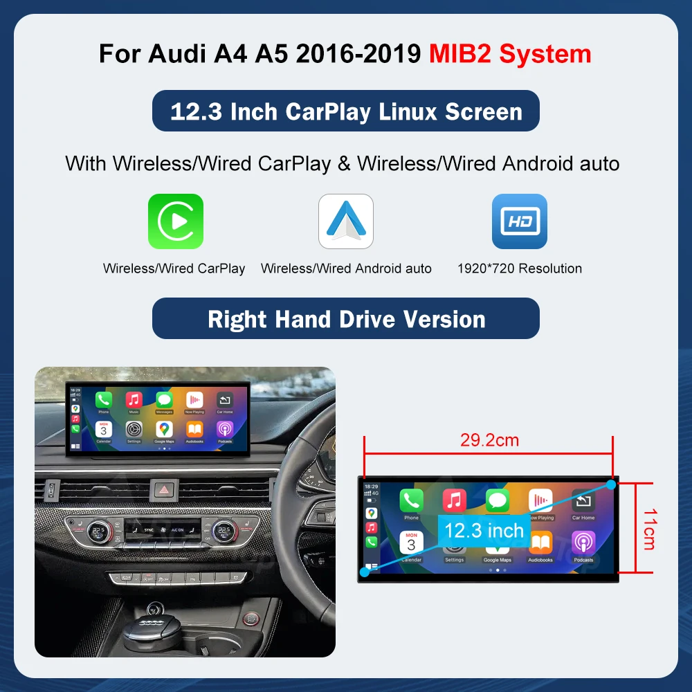 12.3inch Multimedia Display Touch Screen For Audi A4 S4 A5 S5 2014-2019 Airplay Miracast Function Wireless Carplay Android Auto image 3