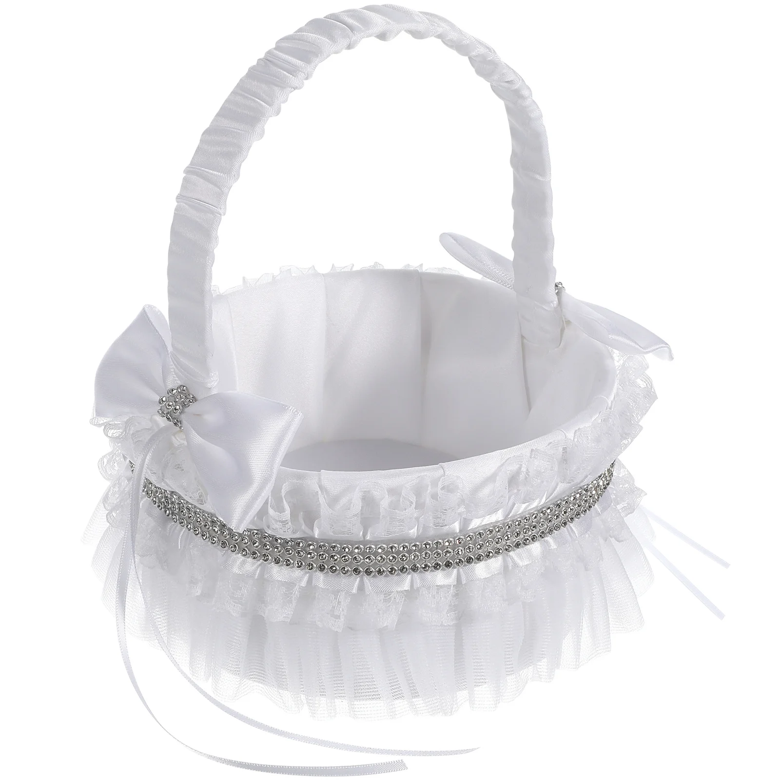 

Rhinestone Flower Basket Elegant Wedding Girl Bowknot Basket Portable Western Ceremony Supplies Romantic Flower Petal Holder