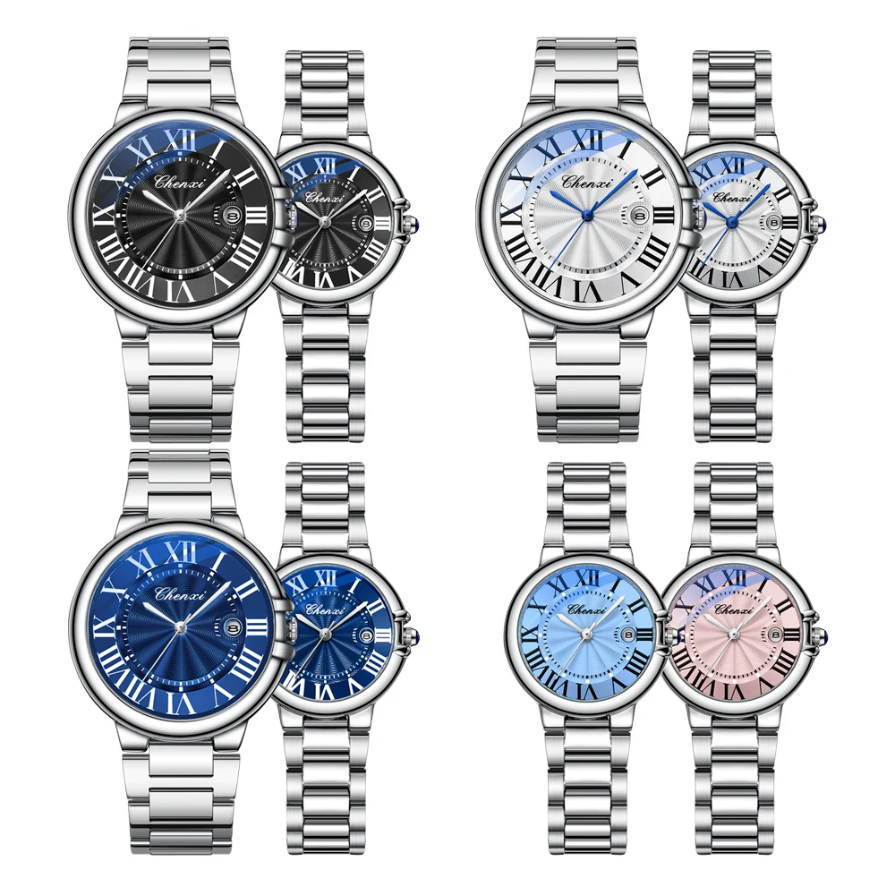 CHENXI Couple Luxury Quartz Wristwatch Stainless Steel Waterproof Luminous Elegant Watch Valentine Gift for Men and Women - view 4
