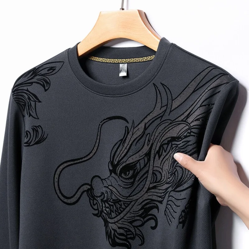 6 Colors 2024 Chinese New Year Men\'s Round Neck Thin Long Sleeved Chinese Dragon Hoodie Print Casual Fashion Sweatshirts For Men