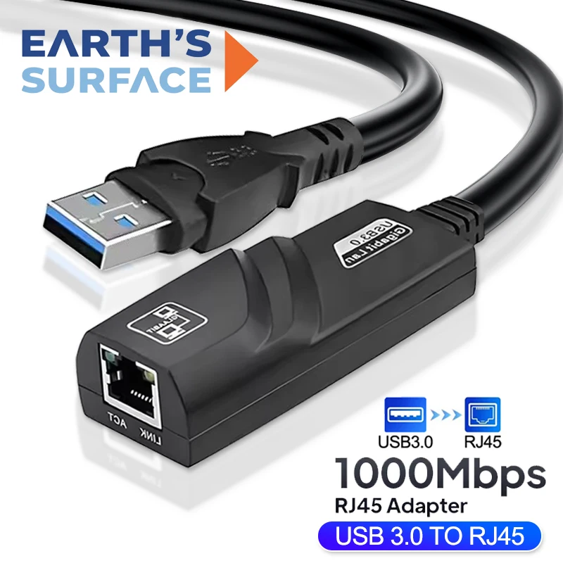 

USB-адаптер Gigabit Ethernet 1000 Мбит/с USB 3.0 с разъемом RJ45 для ПК, ноутбуков, MacBook, Windows 10/11, Xiaomi Box, Nintendo Switch, USB-кабель
