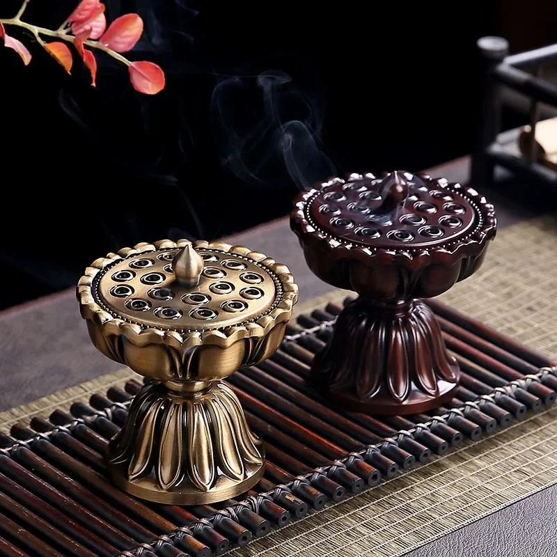 PureCopper Zen Lotus Copper Incense Burner Pure Copper Antique Old Treasure Lotus Lamp Sandalwood Incense Burner Chinese Incense