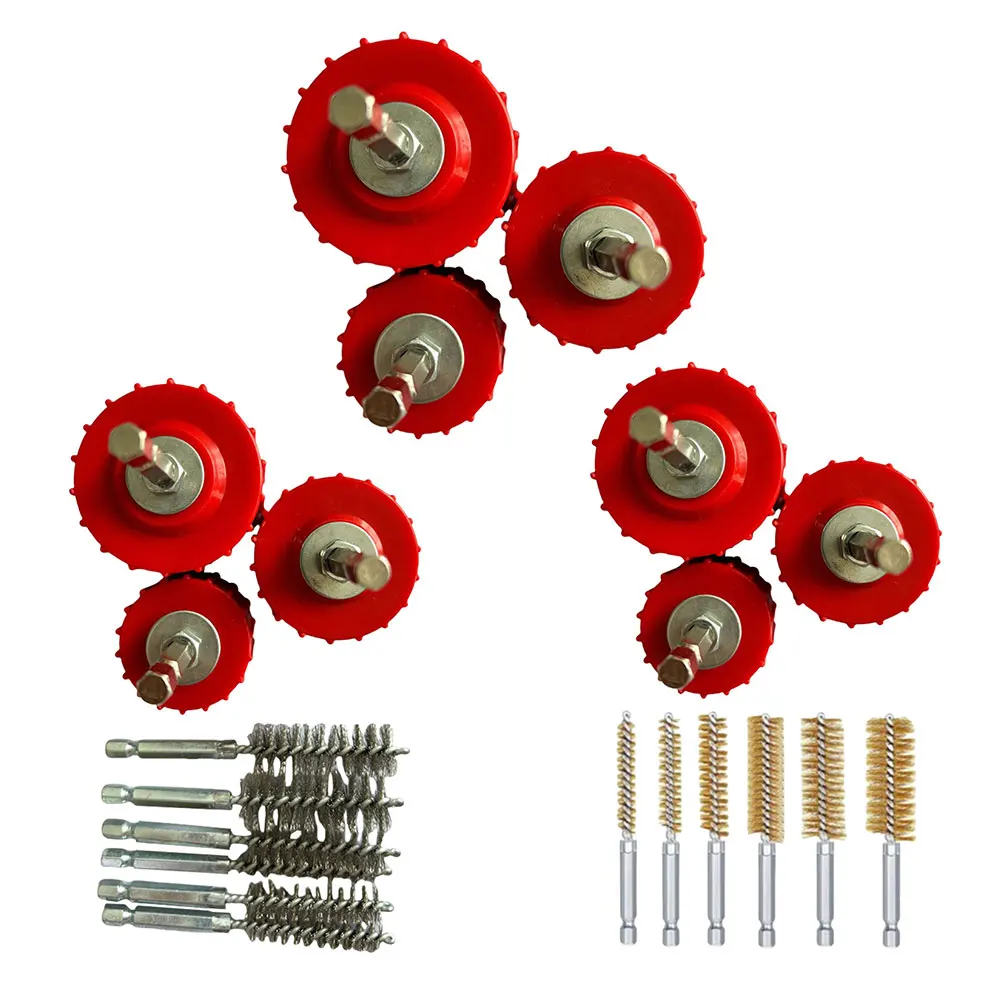 3/4'' Copper Pipe Cleaner Set for Power Drill W/Stainless Steel Wire Bristles Cleans Copper/Bronze/Brass Pipes for Soldering