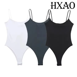 HXAO Women's Bodysuit 2024 Summer Sexy Elegant Knitted Bodysuit Ladies Fashion Casual Sleeveless Backless White Black Slip Top