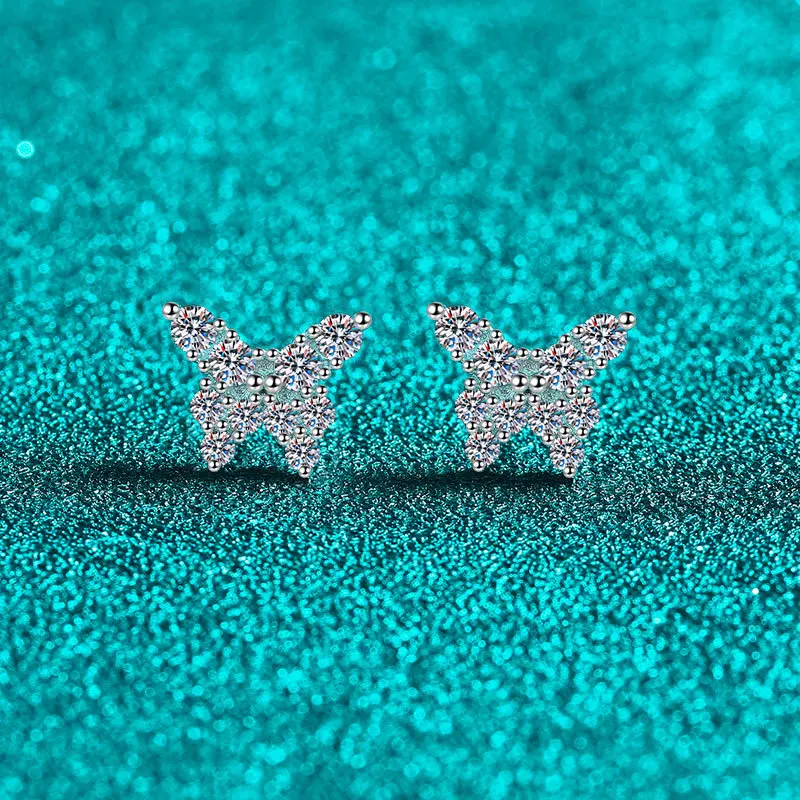 

0.78ct Moissanite S925 Silver Stud Earrings for Women Plated Platinum Butterfly Shaped Ear Studs Fashion Jewelry Wholesale